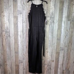 BCX Size 11 Juniors Shimmer Knit Spaghetti Strap Scallop Top Jumpsuit w/…